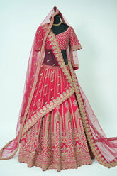 Pink Raw Silk Designer Heavy Bridal Lehenga with Zari Embroidery